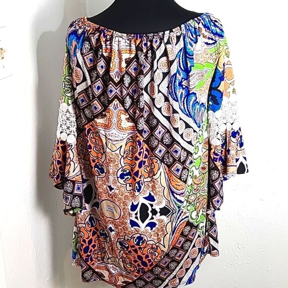 WinWin Colorful Tunic Top with Pinwheel Sleeves & Embroidered Accents, Size L/XL - Picture 5 of 7
